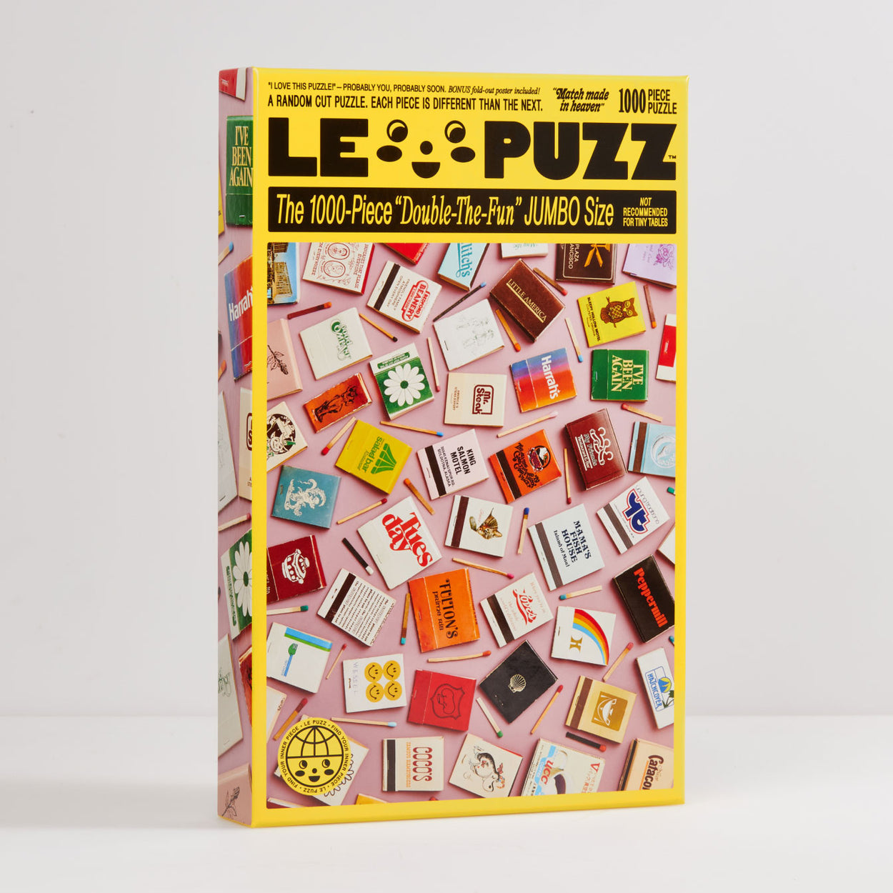 Match Made In Heaven Puzzle | Le Puzz | 1000 Pieces: various bright color retro kitsch match books and matches puzzle. Match Made in Heaven is an arrangement of our huge collection of vintage matchbooks. We fell in love the colorful tips and the diverse range of graphic designs on the covers. Hope they strike a chord with you!